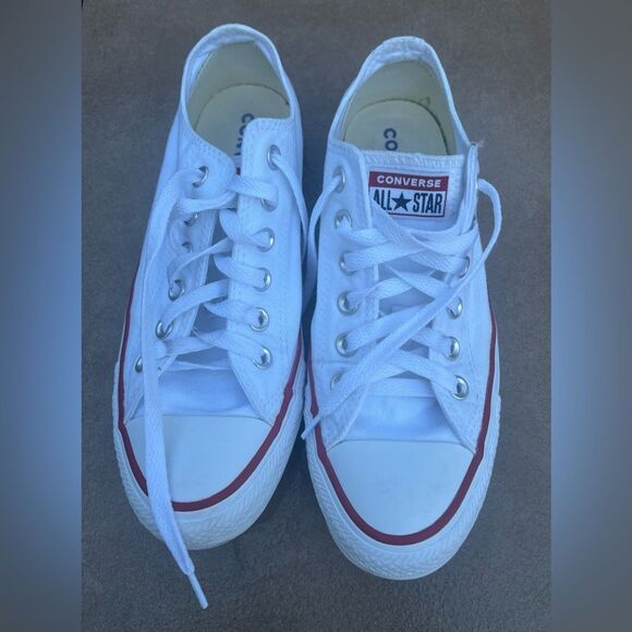 Converse All Star white laced canvas shoes, red/blue trim, ortholite cushion,7.5 - Picture 4 of 6